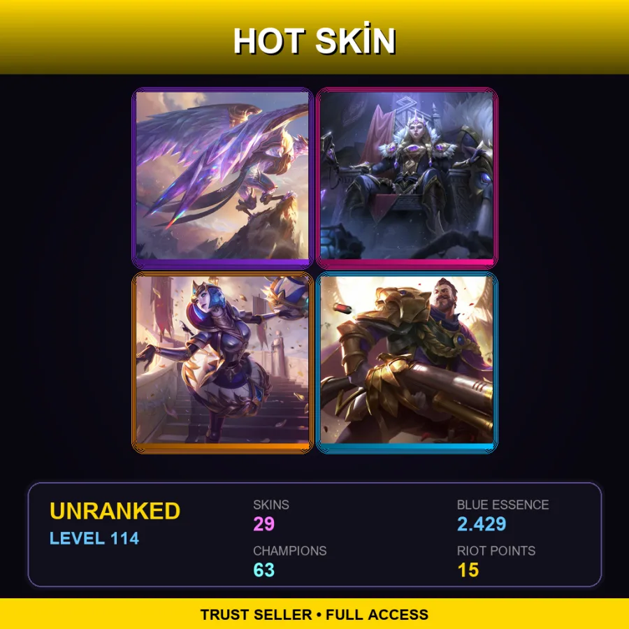 LAS | Lv114 | Unranked | 29 Skin | 63 Champ — LoL account