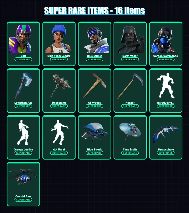 [PC/XBOX] | Blitz | Blue Team Leader | Blue Striker | Darth Vader | Carbon Commando | 221 skin | 220 pickaxe | 182 emote | 172 glider | Lv3035