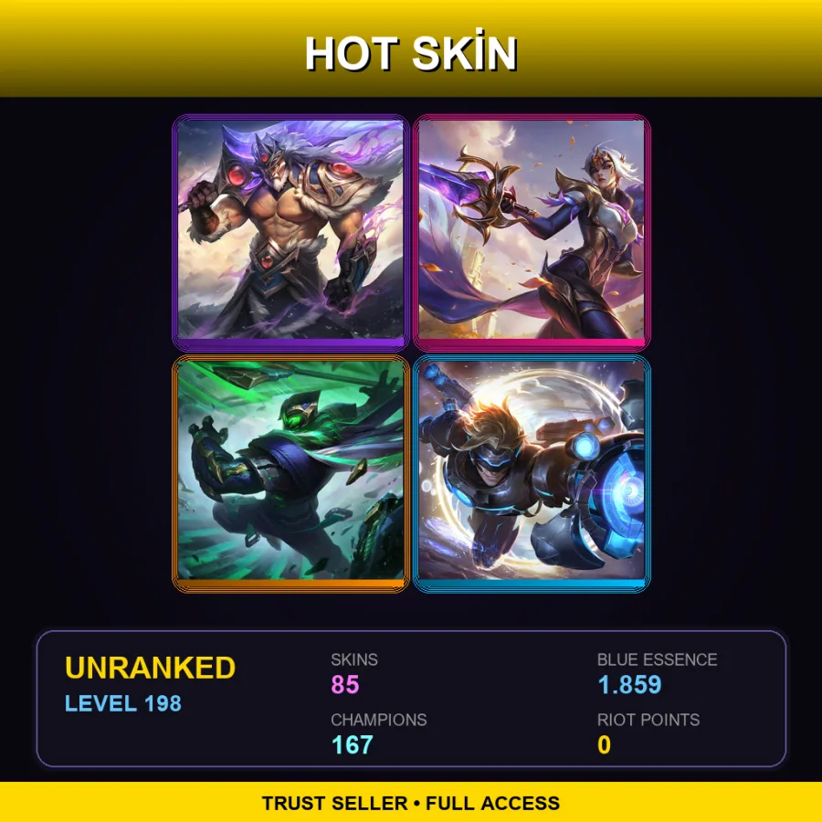EUNE | Lv198 | Unranked | 85 Skin | 167 Champ — LoL account