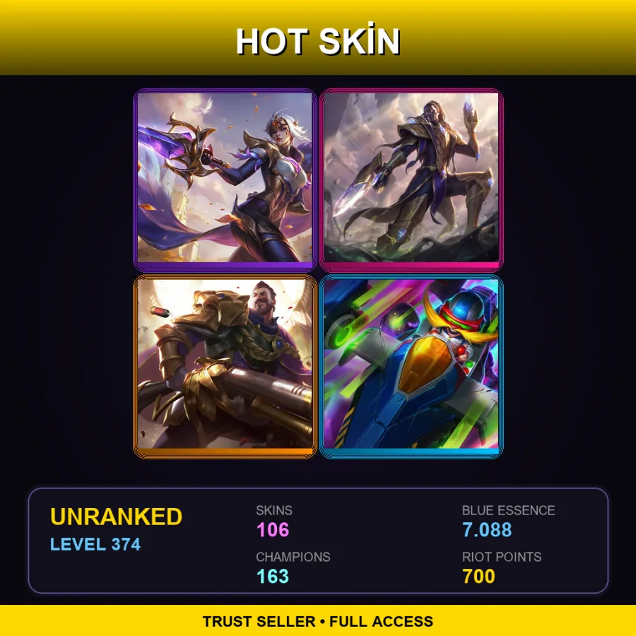 LAS | Lv374 | Unranked | 106 Skin | 163 Champ — LoL account
