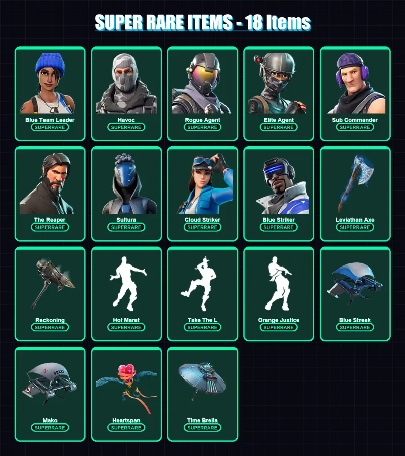 [PS4/PS5/XBOX/PC] | Blue Team Leader | Havoc | Rogue Agent | Elite Agent | Sub Commander | 211 skin | 190 pickaxe | 165 emote | 163 glider | Lv2251