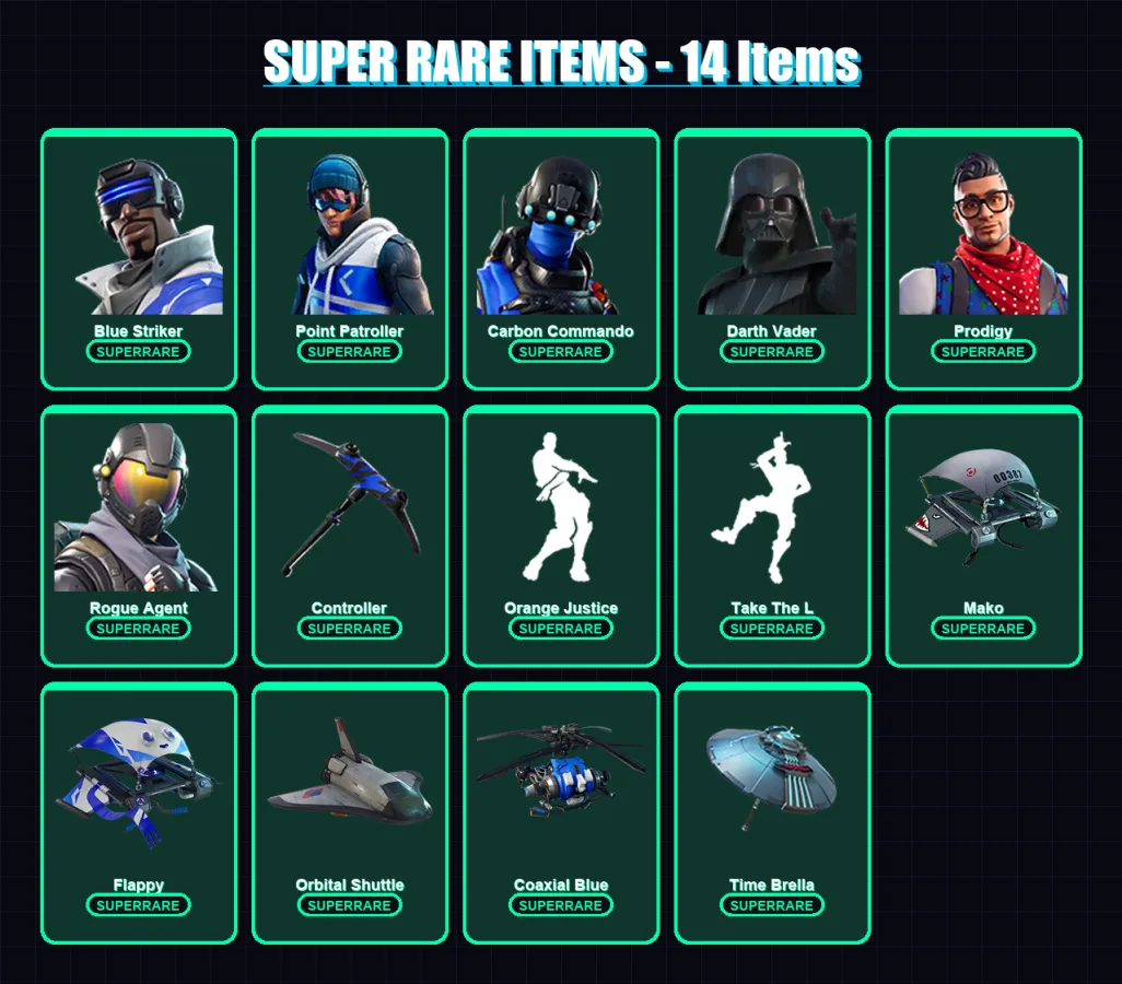 [PC/XBOX/PSN] | Blue Striker | Point Patroller | Carbon Commando | Darth Vader | Prodigy | 67 skin | 83 pickaxe | 80 emote | 86 glider | Lv1178