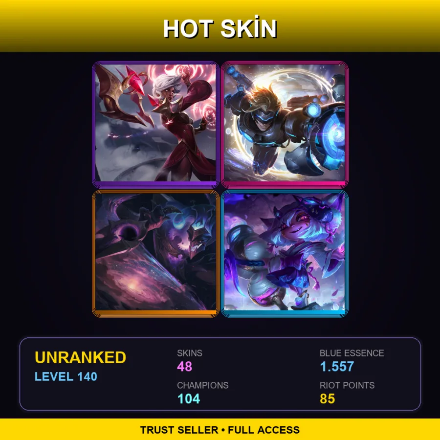 BR | Conqueror Karma | Pulsefire Ezreal | Dark Star Shaco | Spirit Blossom Tristana | 48 Skin | 104 Champ | Lv140