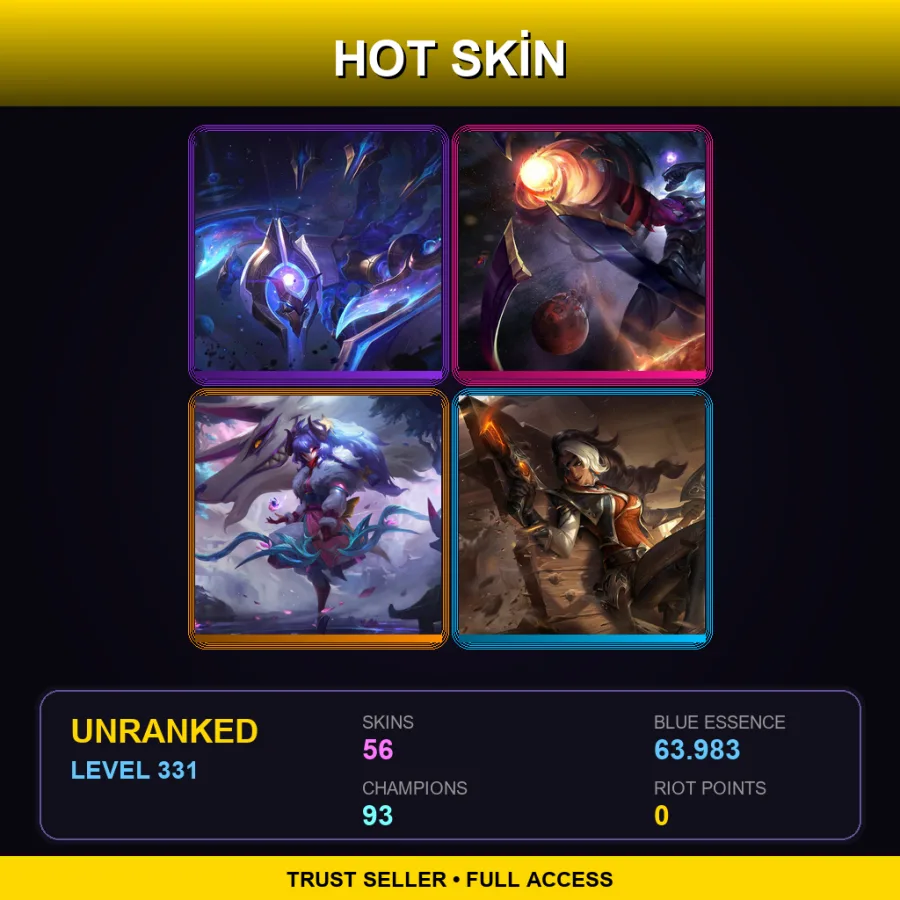 LAS | Cosmic Sting Skarner | Dark Star Varus | Spirit Blossom Kindred | High Noon Samira | 56 Skin | 93 Champ | Lv331
