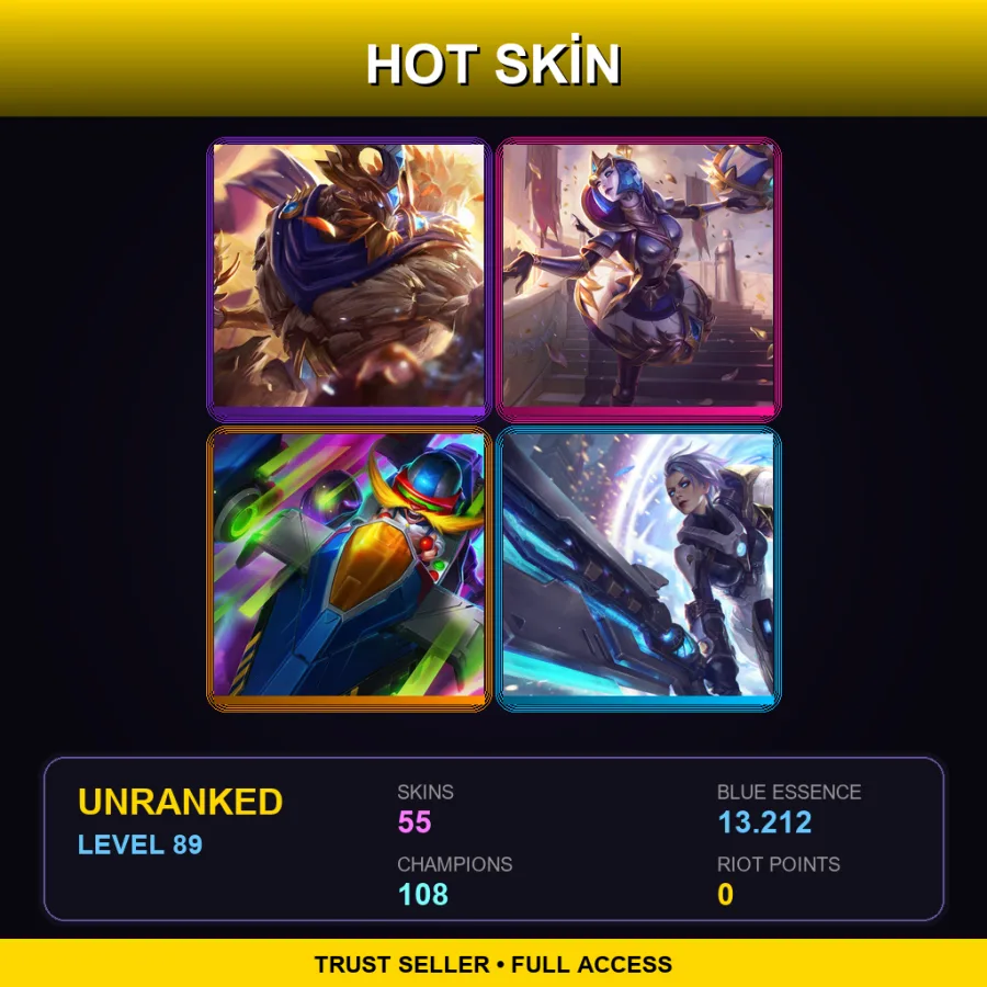 SG | Lv89 | Unranked | 55 Skin | 108 Champ — LoL account