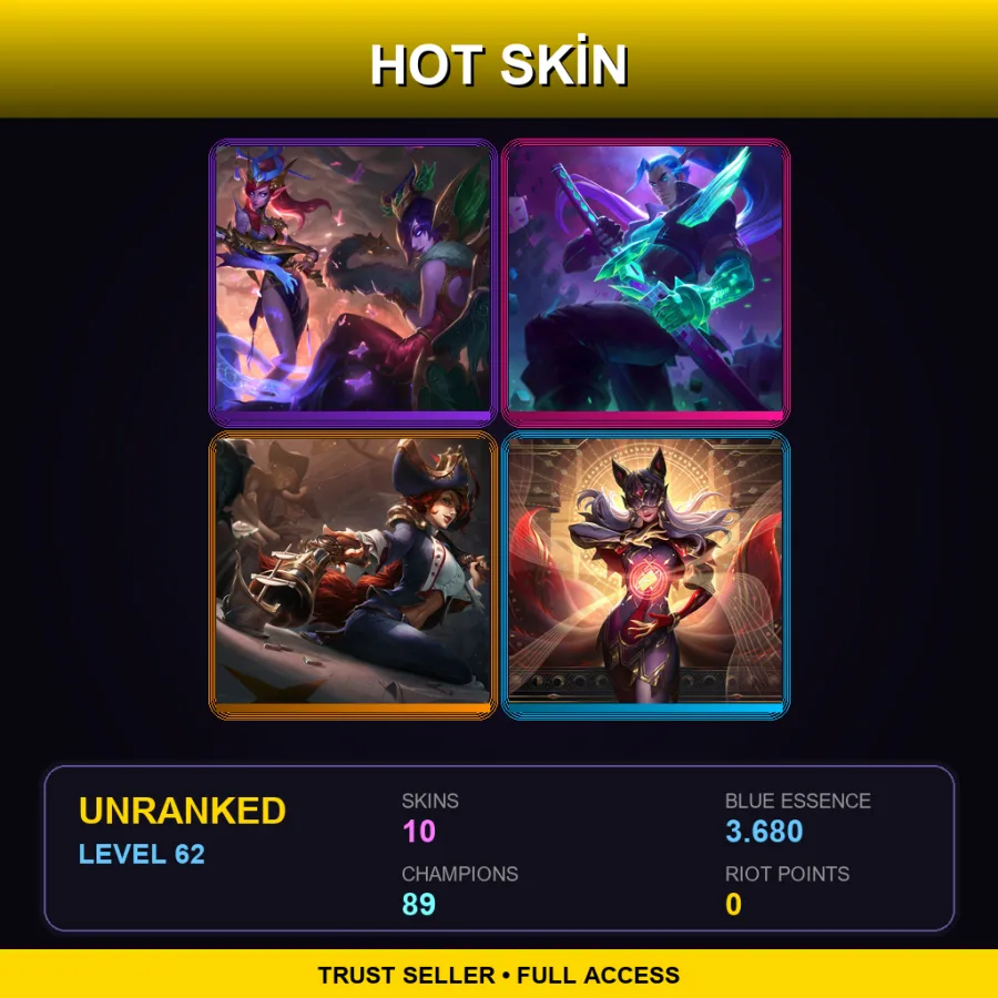 LAS | Lv62 | Unranked | 10 Skin | 89 Champ — LoL account