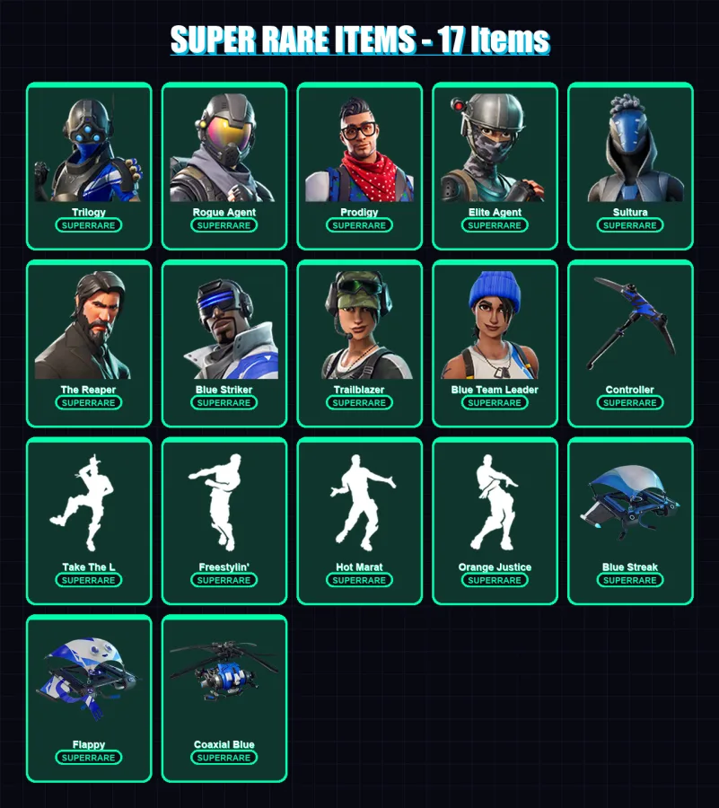 [PS4/PS5/XBOX/PC] | Trilogy | Rogue Agent | Prodigy | Elite Agent | Sultura | 54 skin | 56 pickaxe | 48 emote | 47 glider | Lv737