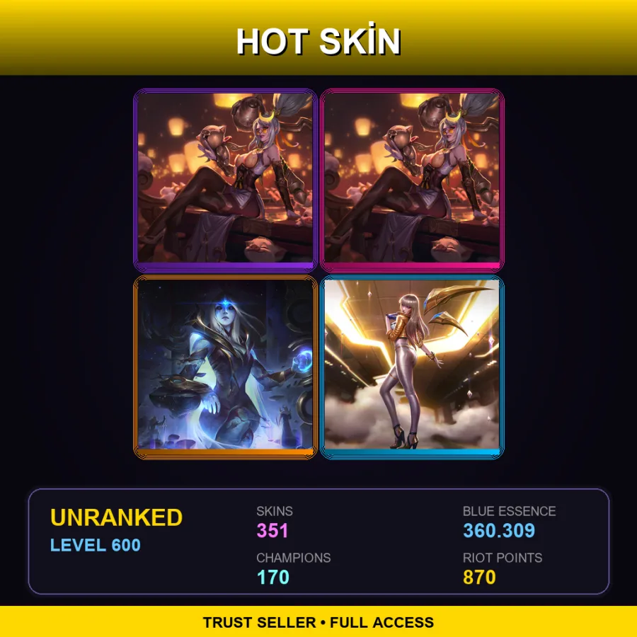 VN | Lv600 | Unranked | 351 Skin | 170 Champ