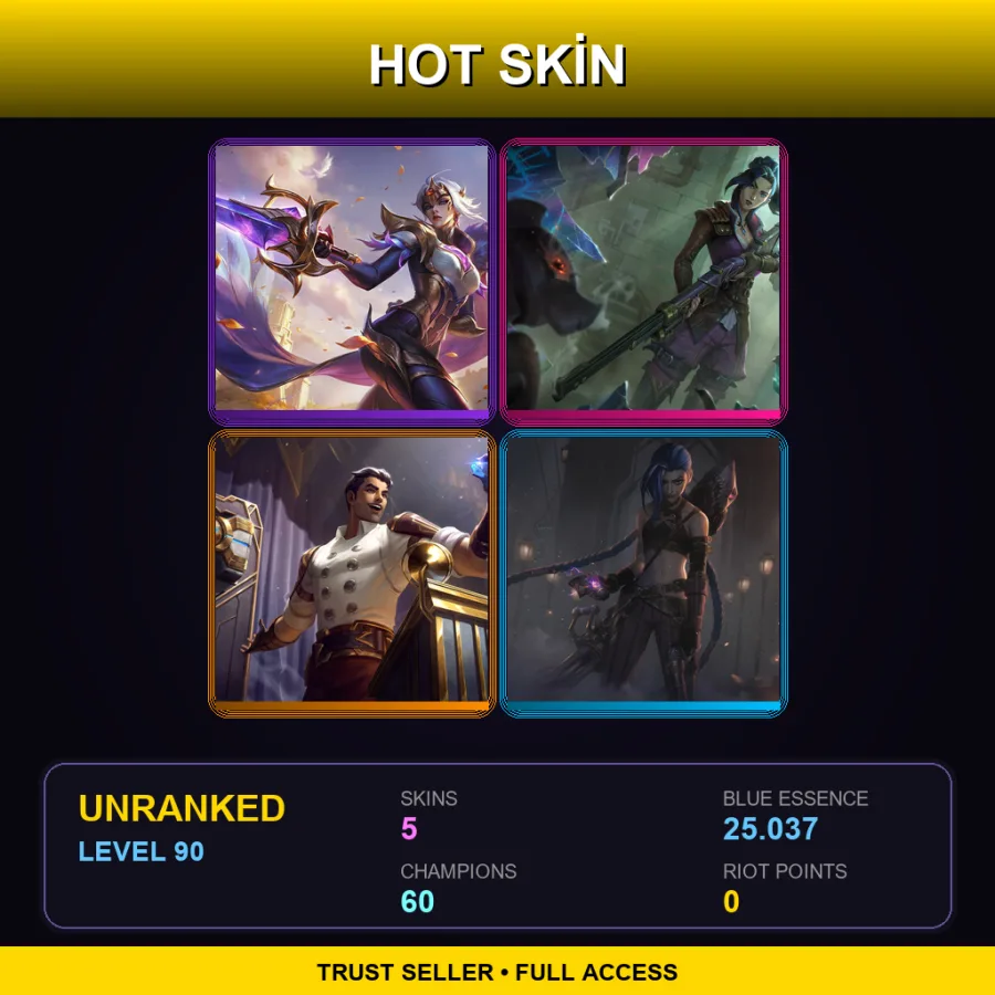 EUW | Lv90 | Unranked | 5 Skin | 60 Champ — LoL account
