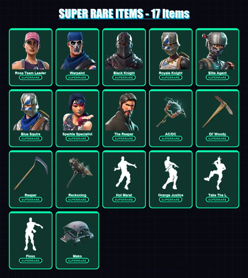 [PC/XBOX/PSN] | Rose Team Leader | Warpaint | Black Knight | Royale Knight | Elite Agent | 72 skin | 50 pickaxe | 60 emote | 52 glider | Lv780 — Fortnite account