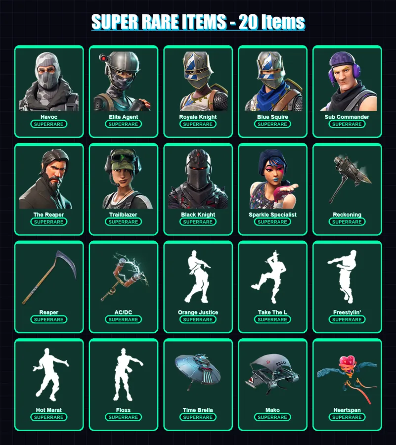 [PC/XBOX/PSN] | Havoc | Elite Agent | Royale Knight | Blue Squire | Sub Commander | 91 skin | 100 pickaxe | 103 emote | 99 glider | Lv1535