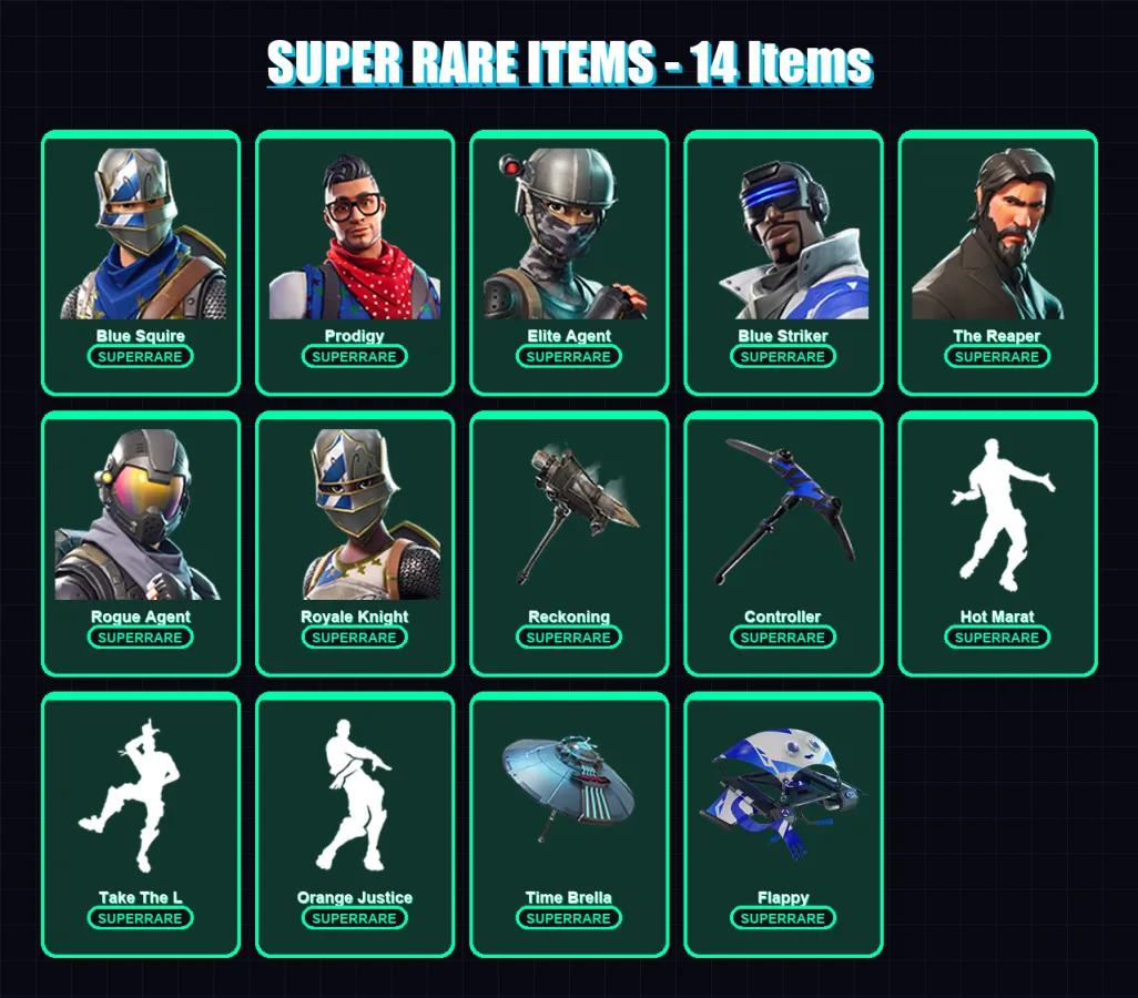 [PS4/PS5/XBOX/PC] | Blue Squire | Prodigy | Elite Agent | Blue Striker | The Reaper | 71 skin | 66 pickaxe | 61 emote | 53 glider | Lv807 — Fortnite account