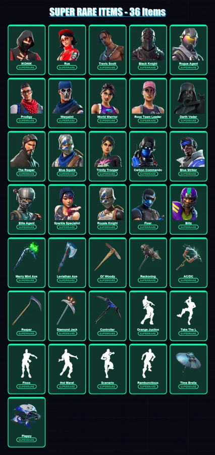 [PS4/PS5/XBOX/PC] | IKONIK | Rue | Travis Scott | Black Knight | Rogue Agent | 732 skin | 461 pickaxe | 370 emote | 247 glider | Lv4055
