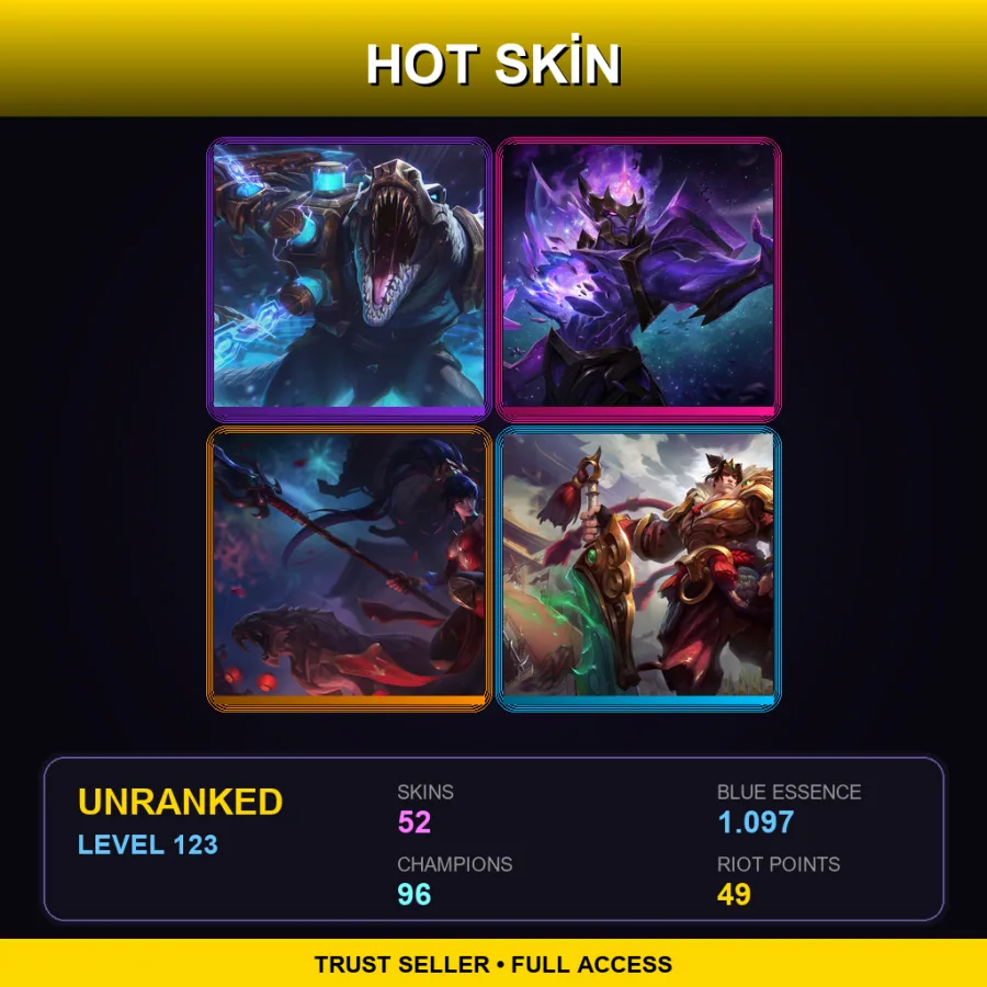 SG | Lv123 | Unranked | 52 Skin | 96 Champ — LoL account