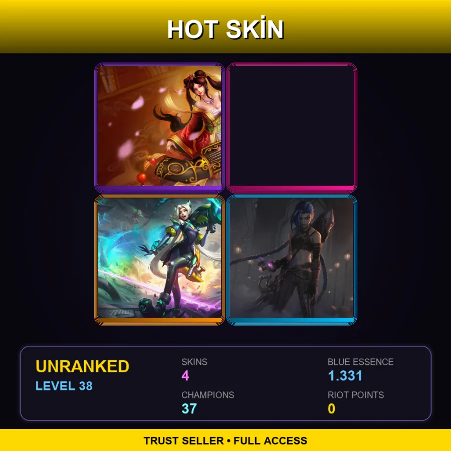 EUW | Lv38 | Unranked | 4 Skin | 37 Champ — LoL account