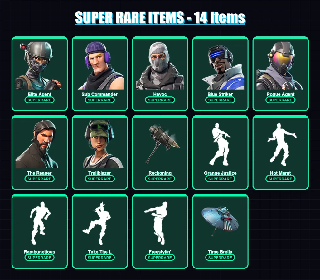 [PC/XBOX] | Elite Agent | Sub Commander | Havoc | Blue Striker | Rogue Agent | 49 skin | 38 pickaxe | 47 emote | 47 glider | Lv948 — Fortnite account