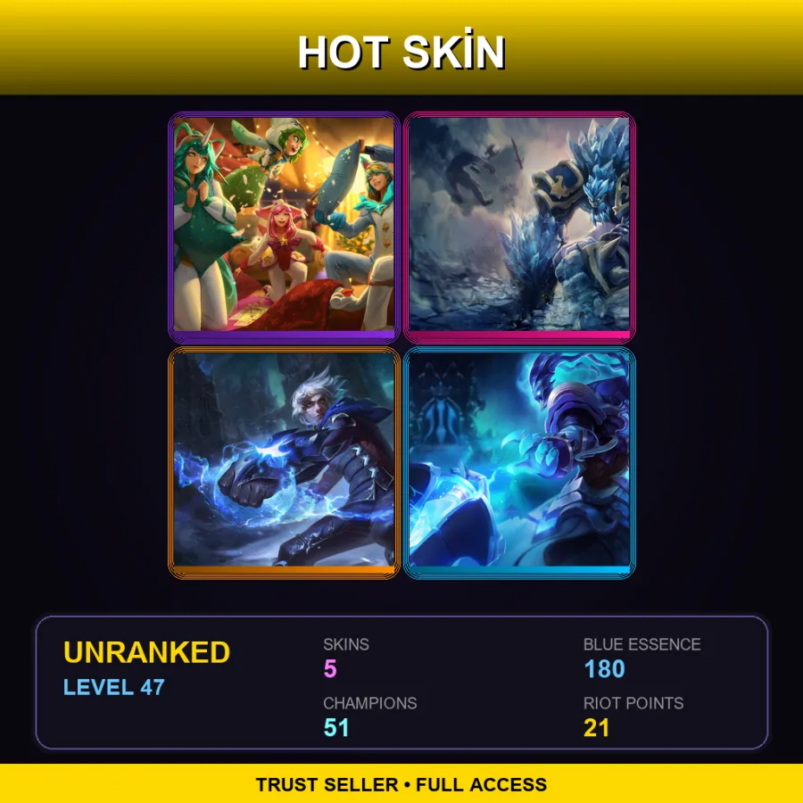 TW | Lv47 | Unranked | 5 Skin | 51 Champ — LoL account