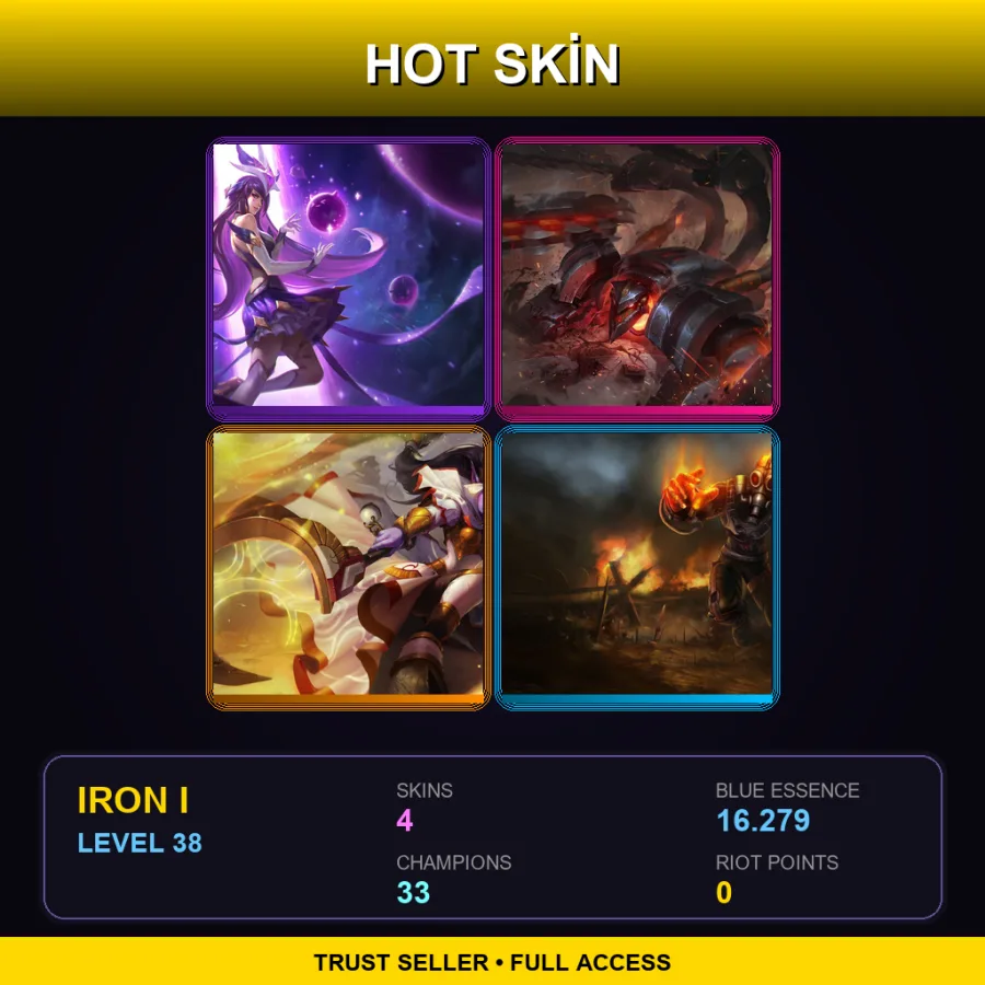 EUNE | Lv38 | Iron I | 4 Skin | 33 Champ