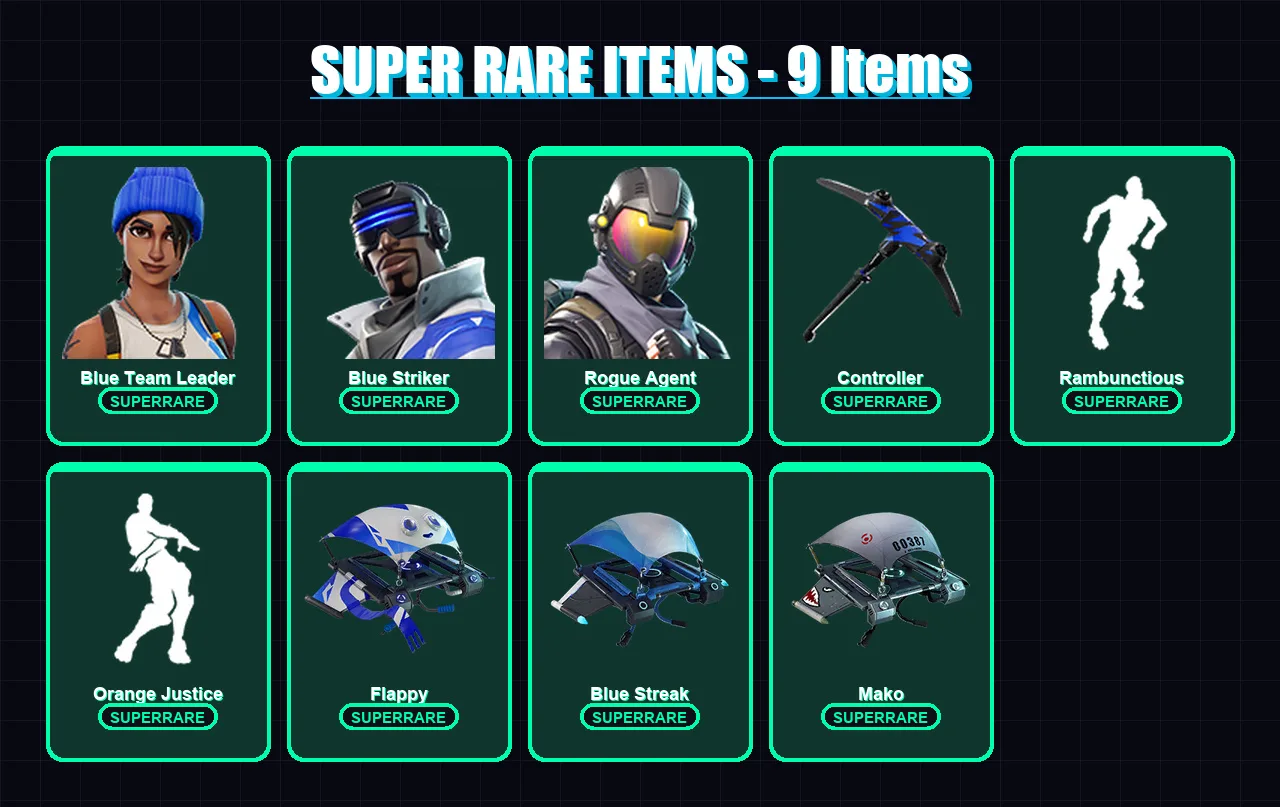 [PS4/PS5/XBOX/PC] | Blue Team Leader | Blue Striker | Rogue Agent | Raven | Ragnarok | 36 skin | 23 pickaxe | 48 emote | 28 glider | Lv438