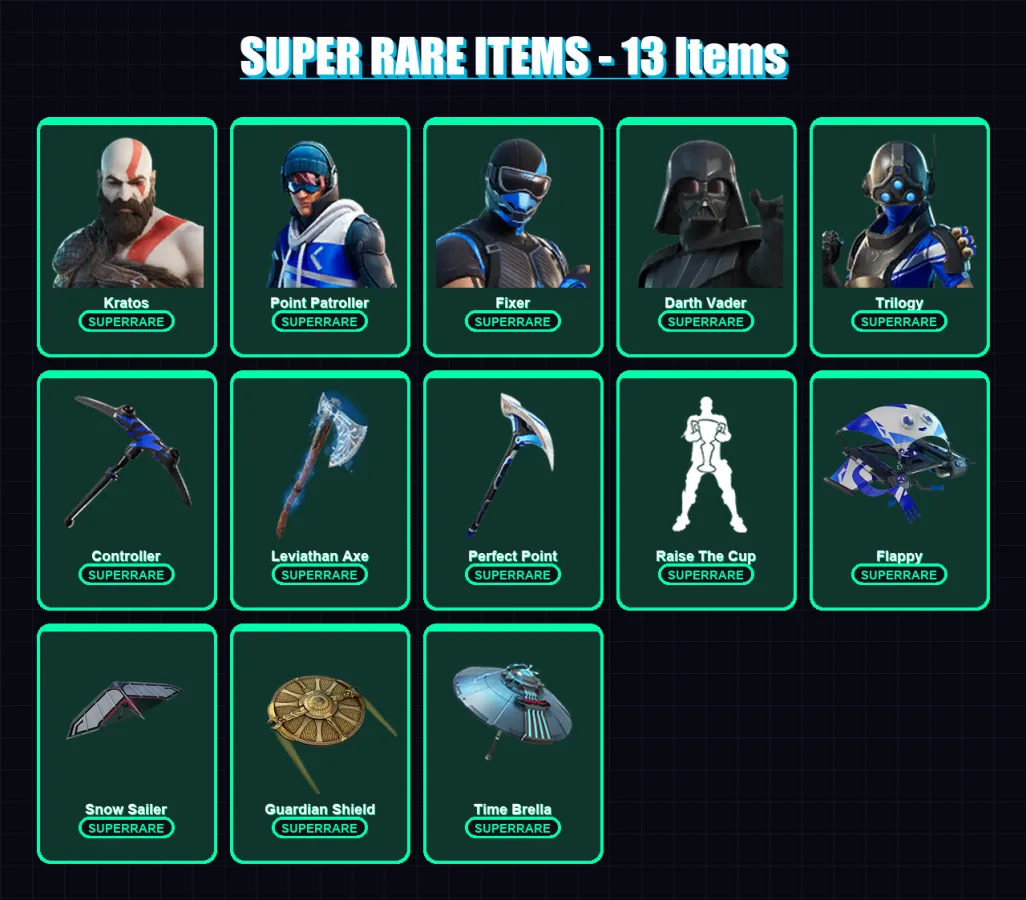 [PC/XBOX] | Kratos | Point Patroller | Fixer | Darth Vader | Trilogy | 221 skin | 203 pickaxe | 99 emote | 143 glider | Lv1895 — Fortnite account