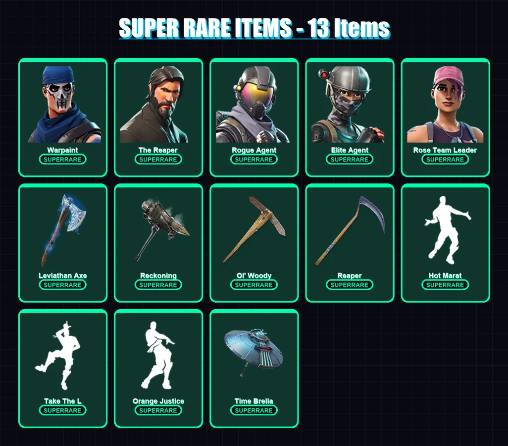 [PC/XBOX/PSN] | Warpaint | The Reaper | Rogue Agent | Elite Agent | Rose Team Leader | 141 skin | 128 pickaxe | 149 emote | 131 glider | Lv2226
