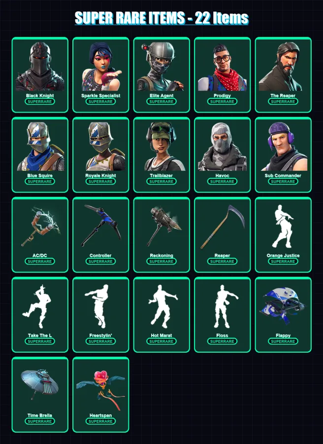 [PS4/PS5/XBOX/PC] | Black Knight | Sparkle Specialist | Elite Agent | Prodigy | The Reaper | 128 skin | 178 pickaxe | 126 emote | 137 glider | Lv263