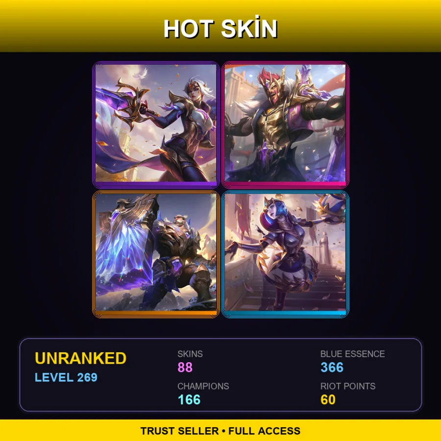 EUW | Lv269 | Unranked | 88 Skin | 166 Champ — LoL account
