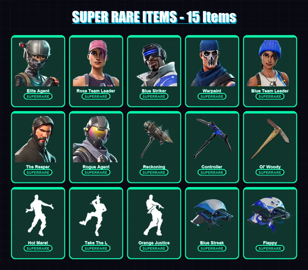 [PS4/PS5/PC] | Elite Agent | Rose Team Leader | Blue Striker | Warpaint | Blue Team Leader | 107 skin | 104 pickaxe | 95 emote | 101 glider | Lv1155