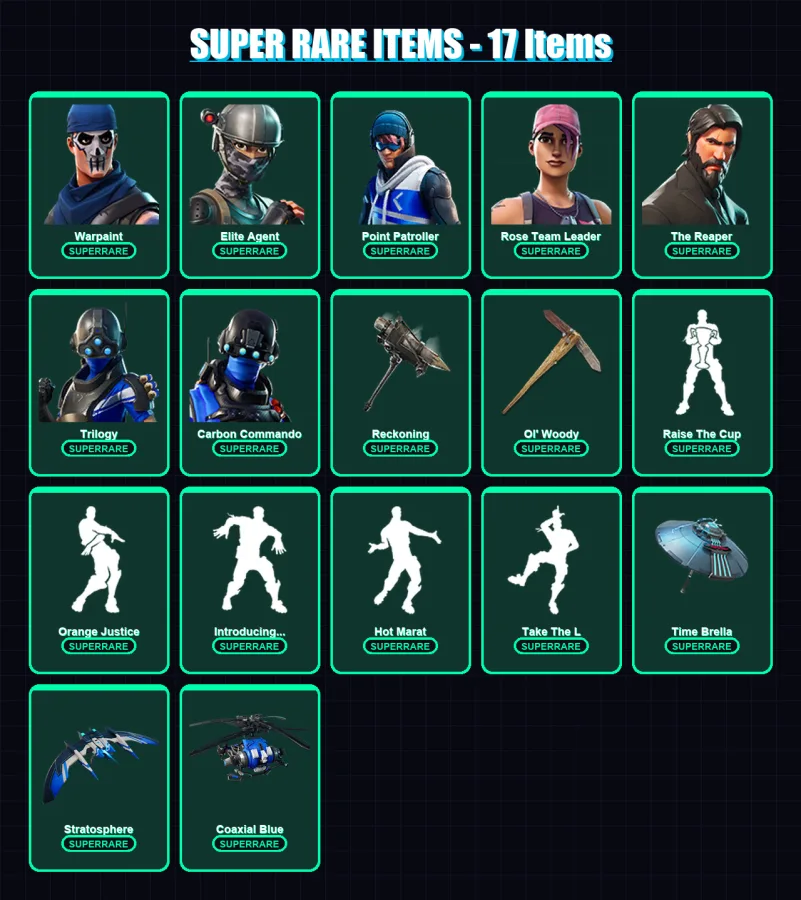 [PC/XBOX] | Warpaint | Elite Agent | Point Patroller | Rose Team Leader | The Reaper | 79 skin | 119 pickaxe | 116 emote | 106 glider | Lv1531