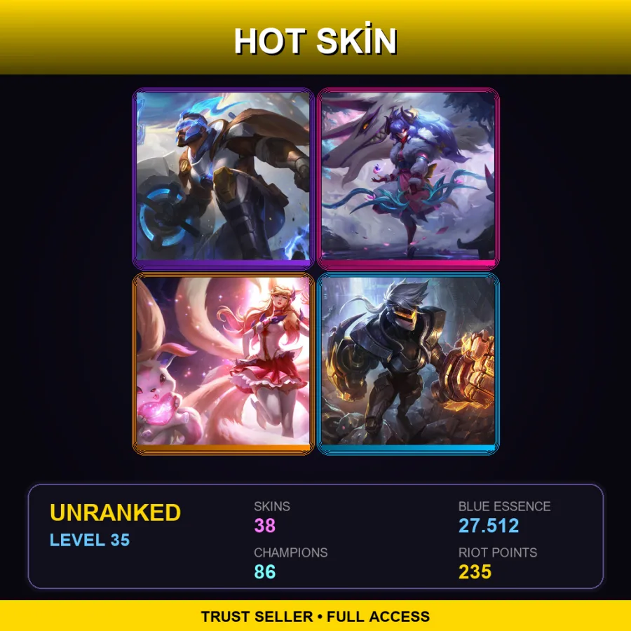 EUW | Lv35 | Unranked | 38 Skin | 86 Champ — LoL account