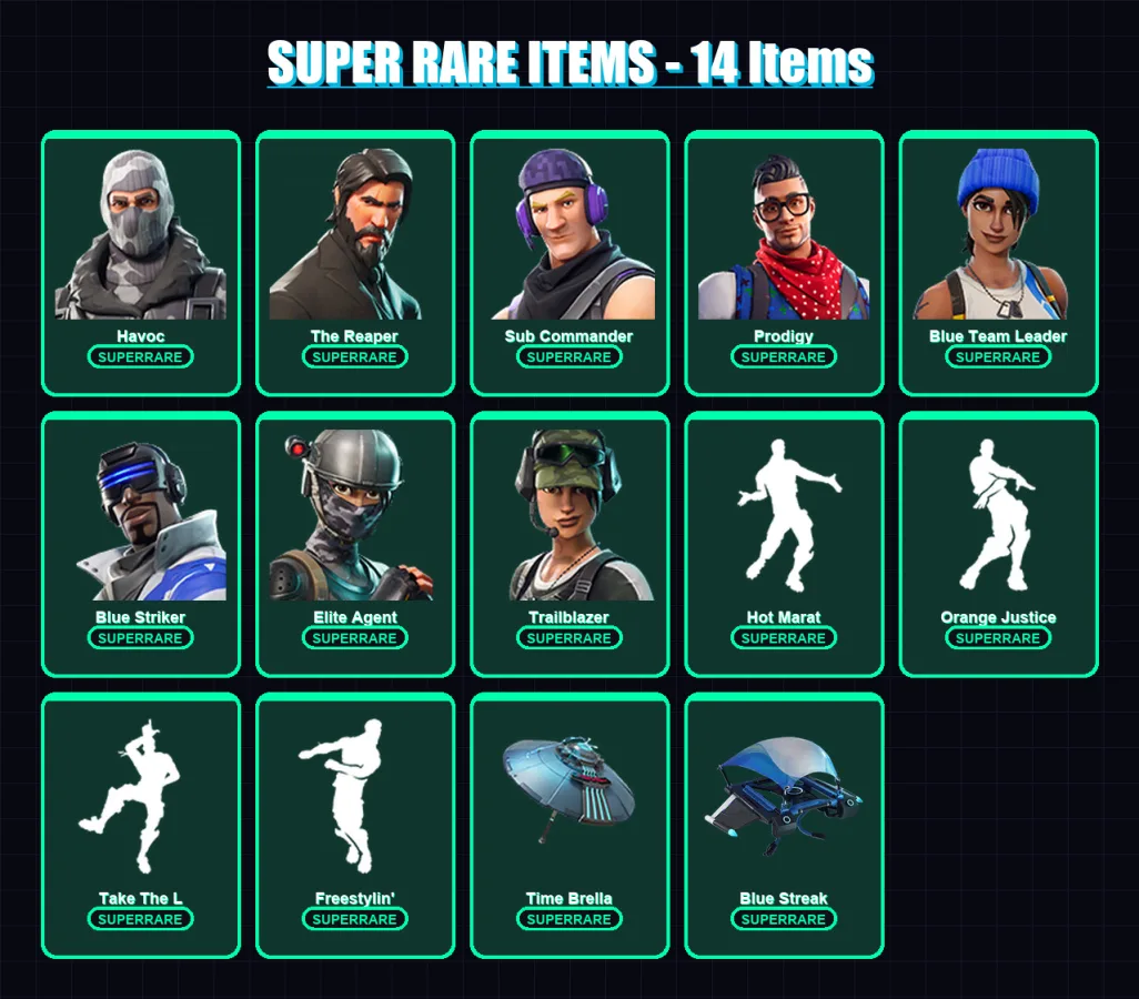 [PS4/PS5/PC] | Havoc | The Reaper | Sub Commander | Prodigy | Blue Team Leader | 42 skin | 67 pickaxe | 58 emote | 71 glider | Lv955