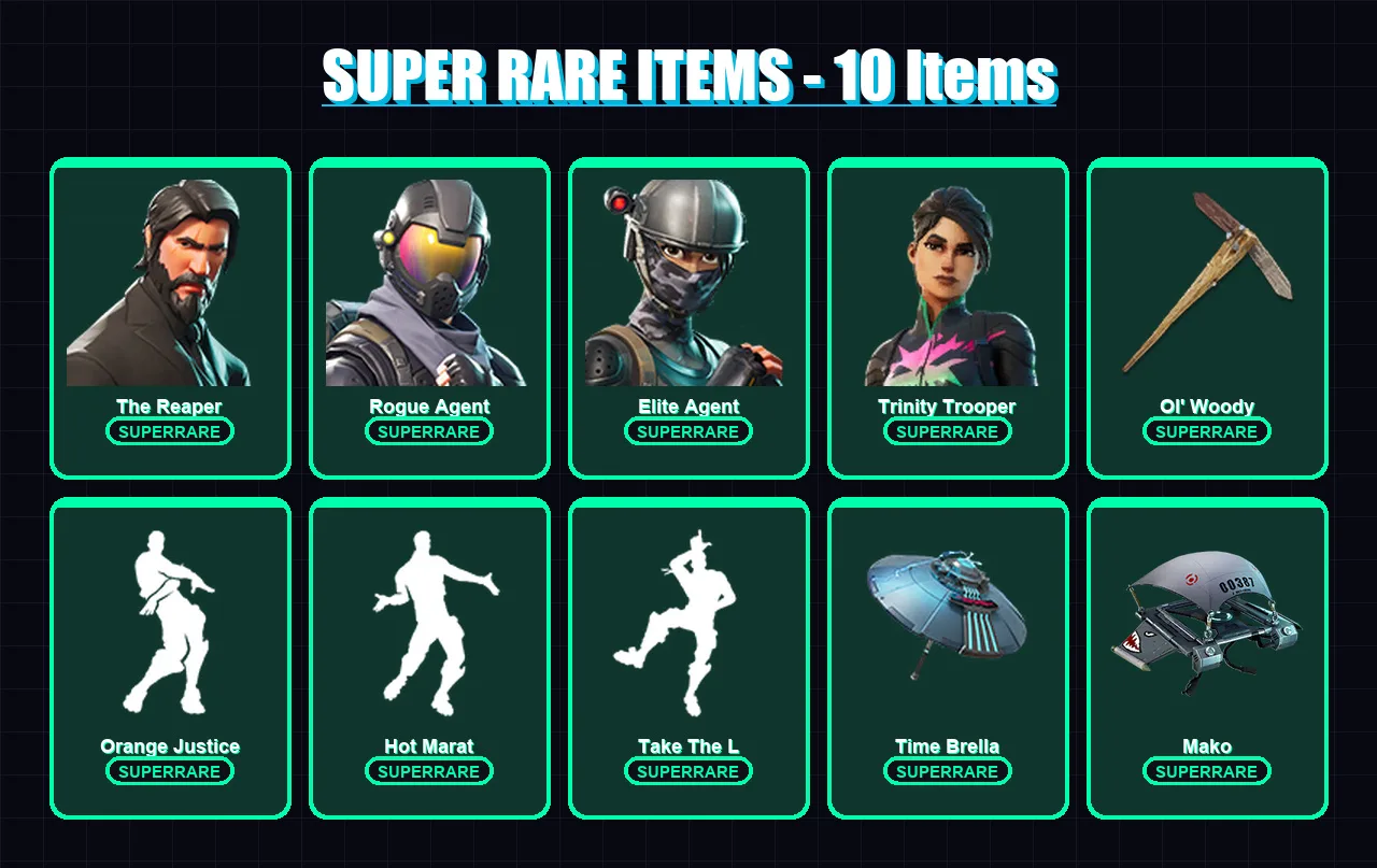 [PC/XBOX/PSN] | The Reaper | Rogue Agent | Elite Agent | Trinity Trooper | Carbide | 50 skin | 56 pickaxe | 61 emote | 67 glider | Lv1048