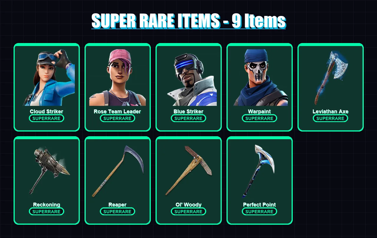 [PC/XBOX] | Cloud Striker | Rose Team Leader | Blue Striker | Warpaint | Hybrid | 127 skin | 161 pickaxe | 126 emote | 124 glider | Lv1688