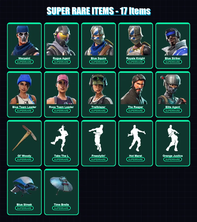 [PS4/PS5/XBOX/PC] | Warpaint | Rogue Agent | Blue Squire | Royale Knight | Blue Striker | 66 skin | 91 pickaxe | 72 emote | 87 glider | Lv1084