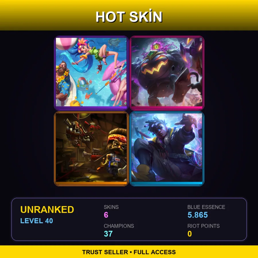 LAS | Lv40 | Unranked | 6 Skin | 37 Champ — LoL account