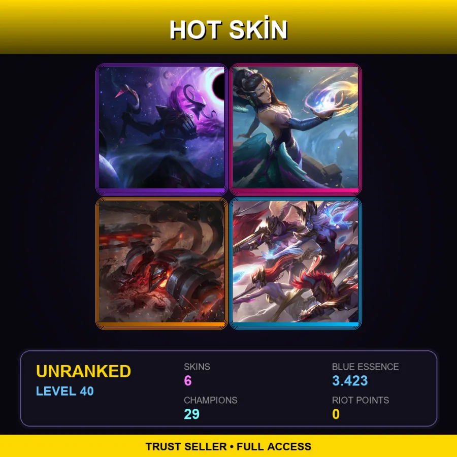 EUW | Lv40 | Unranked | 6 Skin | 29 Champ — LoL account