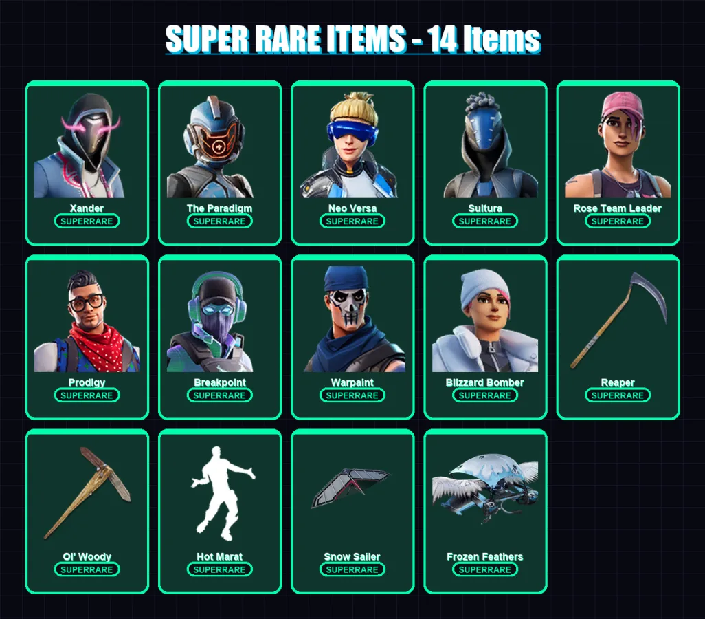 [PC/PSN] | Xander | The Paradigm | Neo Versa | Sultura | Rose Team Leader | 151 skin | 135 pickaxe | 123 emote | 111 glider | Lv1564