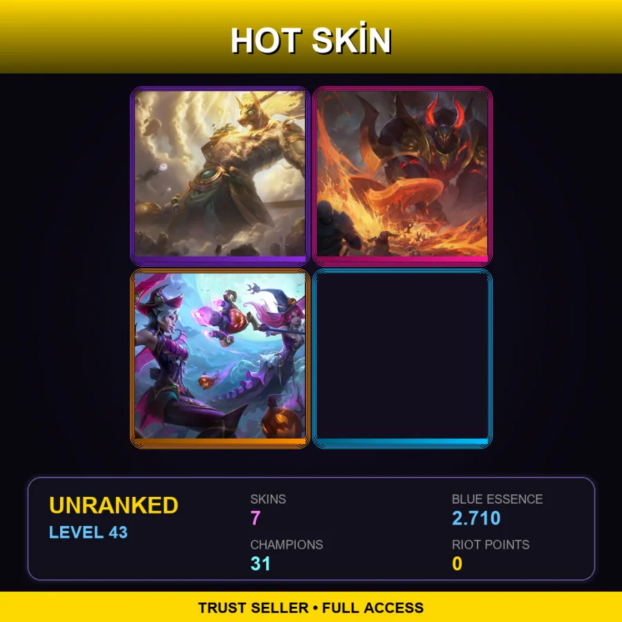 EUW | Lunar Guardian Nasus | Infernal Mordekaiser | Bewitching Nami | Star Nemesis Fiddlesticks | 7 Skin | 31 Champ | Lv43