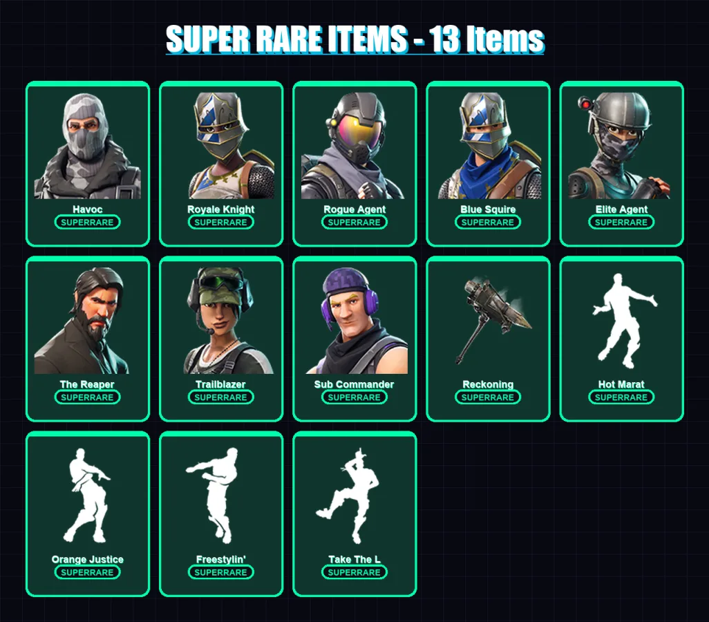 [PC/XBOX/PSN] | Havoc | Royale Knight | Rogue Agent | Blue Squire | Elite Agent | 38 skin | 20 pickaxe | 35 emote | 29 glider | Lv364