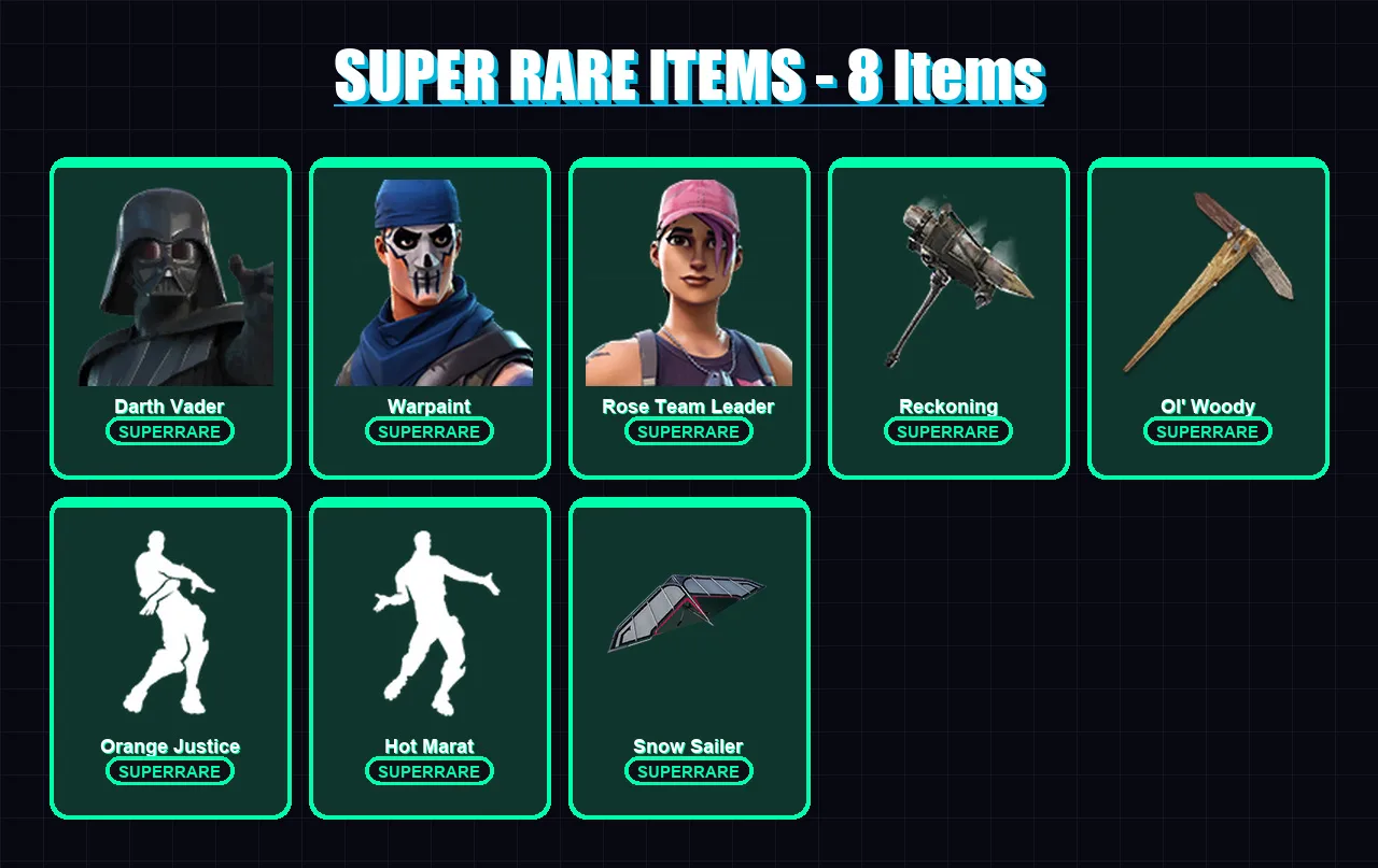 [PS4/PS5/XBOX/PC] | Darth Vader | Warpaint | Rose Team Leader | Eternal Knight | Ronin | 173 skin | 169 pickaxe | 138 emote | 161 glider | Lv2313