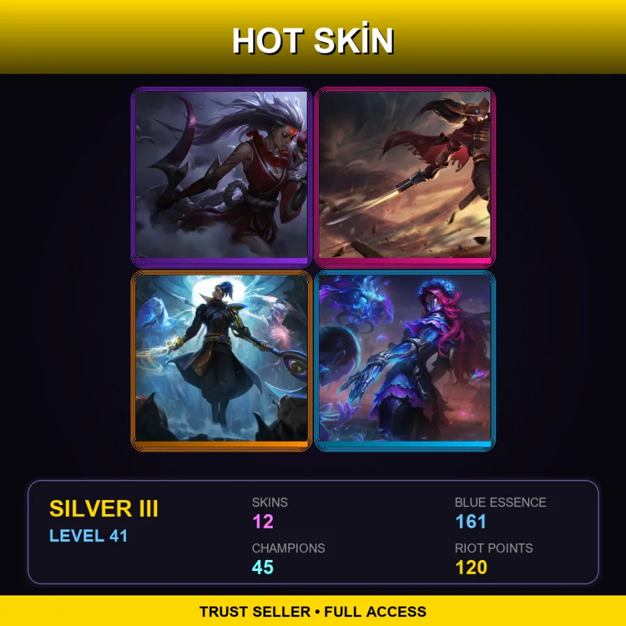 EUW | Blood Moon Diana | High Noon Yasuo | Odyssey Kayn | La Ilusión Renata Glasc | 12 Skin | 45 Champ | Silver III | Lv41