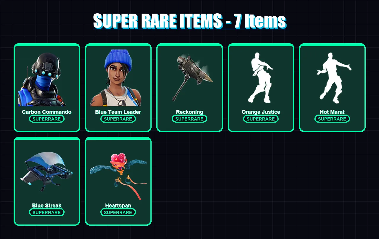 [PS4/PS5/PC] | Carbon Commando | Blue Team Leader | Enforcer | Hybrid | Drift | 42 skin | 53 pickaxe | 60 emote | 54 glider | Lv756