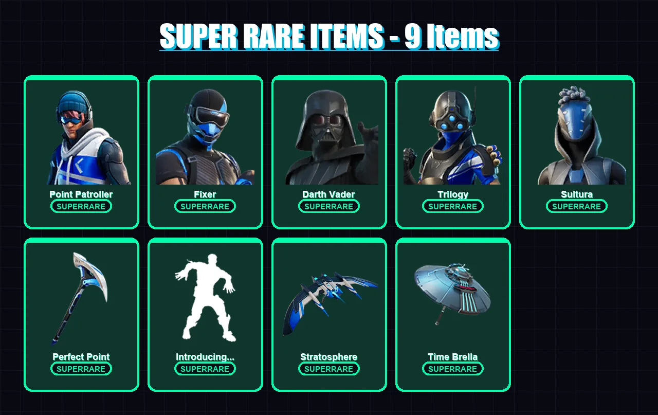 [PS4/PS5/XBOX/PC] | Point Patroller | Fixer | Darth Vader | Trilogy | Sultura | 106 skin | 116 pickaxe | 84 emote | 122 glider | Lv1861