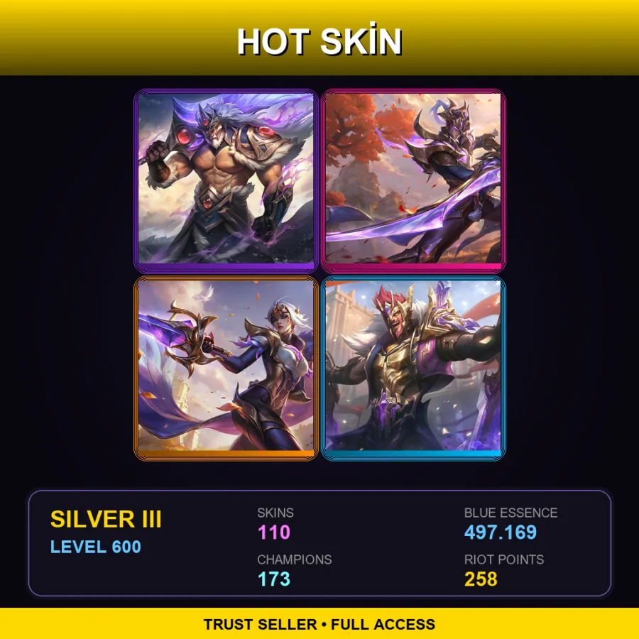 SG | Victorious Tryndamere | Victorious Master Yi | Victorious Fiora | Victorious Draven | 110 Skin | 173 Champ | Silver III | Lv600