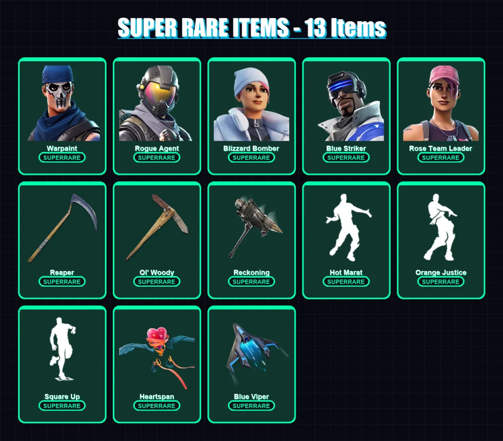 [PS4/PS5/XBOX/PC] | Warpaint | Rogue Agent | Blizzard Bomber | Blue Striker | Rose Team Leader | 91 skin | 73 pickaxe | 97 emote | 64 glider | Lv979