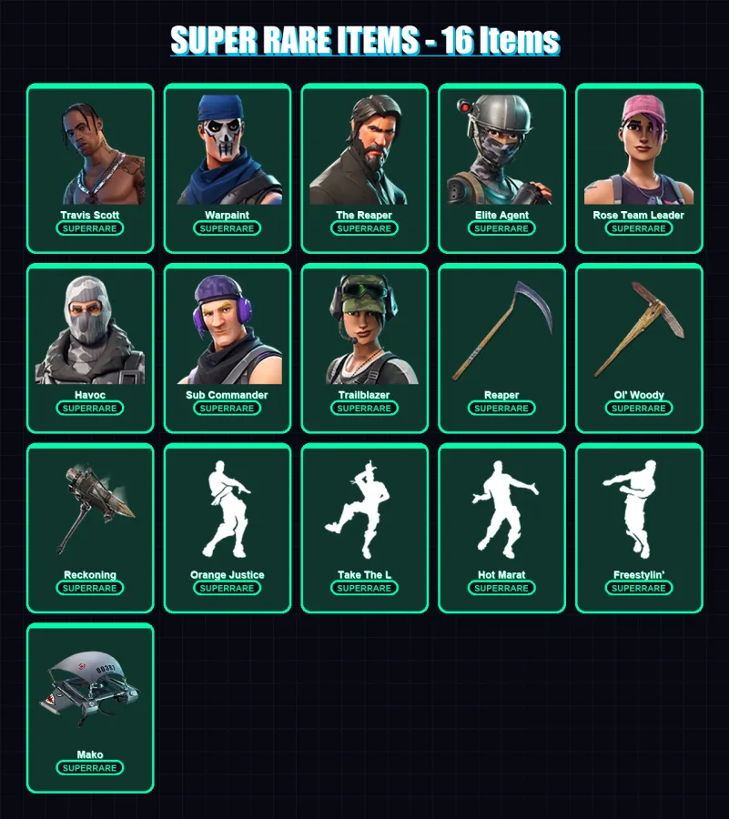 [PC/XBOX] | Travis Scott | Warpaint | The Reaper | Elite Agent | Rose Team Leader | 147 skin | 131 pickaxe | 118 emote | 119 glider | Lv2193 — Game account