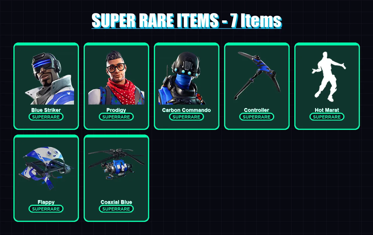 [PS4/PS5/XBOX/PC] | Blue Striker | Prodigy | Carbon Commando | Hybrid | Ronin | 29 skin | 60 pickaxe | 43 emote | 60 glider | Lv1189