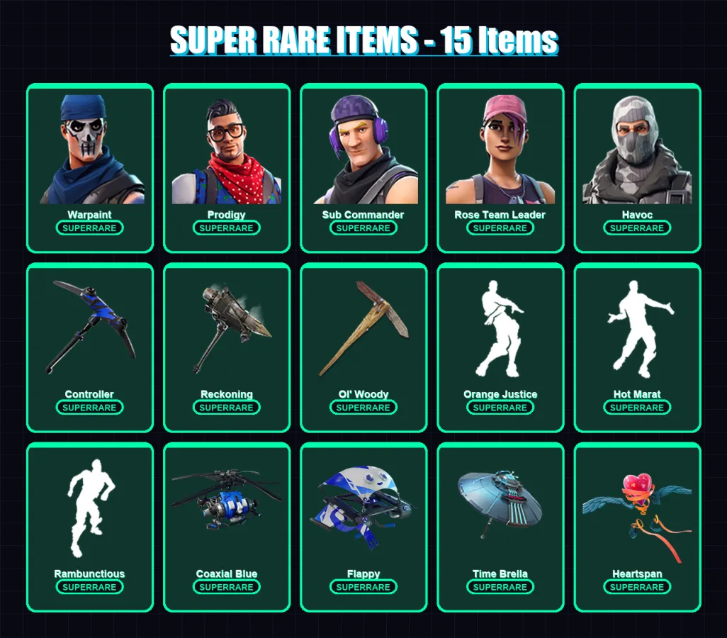 [PC/XBOX/PSN] | Warpaint | Prodigy | Sub Commander | Rose Team Leader | Havoc | 116 skin | 129 pickaxe | 112 emote | 121 glider | Lv1518