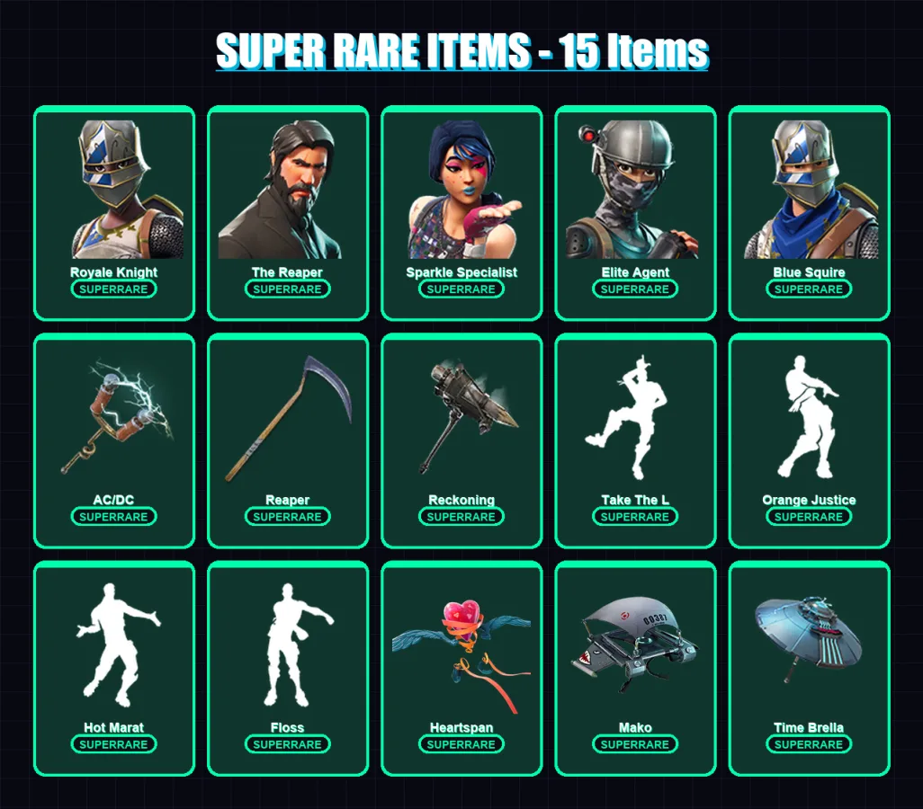 [PC/XBOX/PSN] | Royale Knight | The Reaper | Sparkle Specialist | Elite Agent | Blue Squire | 97 skin | 106 pickaxe | 97 emote | 100 glider | Lv1656 — Fortnite account