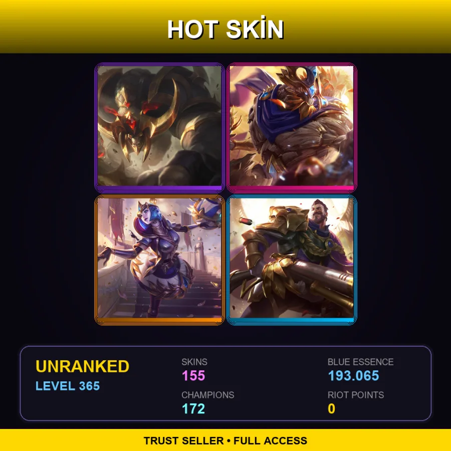VN | Lv365 | Unranked | 155 Skin | 172 Champ